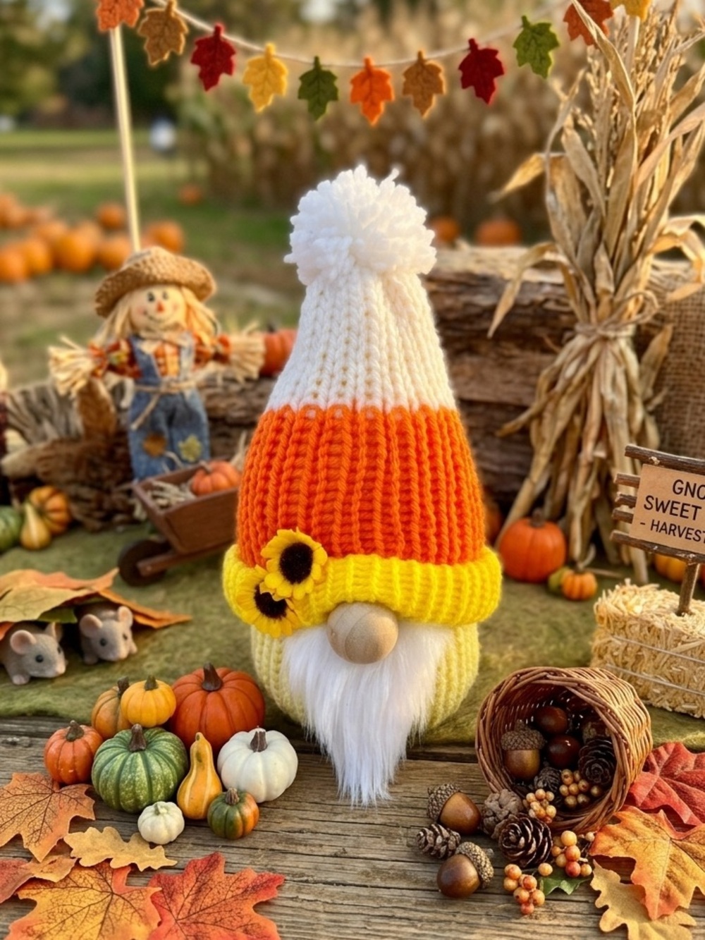 Candy Corn Sunflower Gnome – Handmade Fall Décor